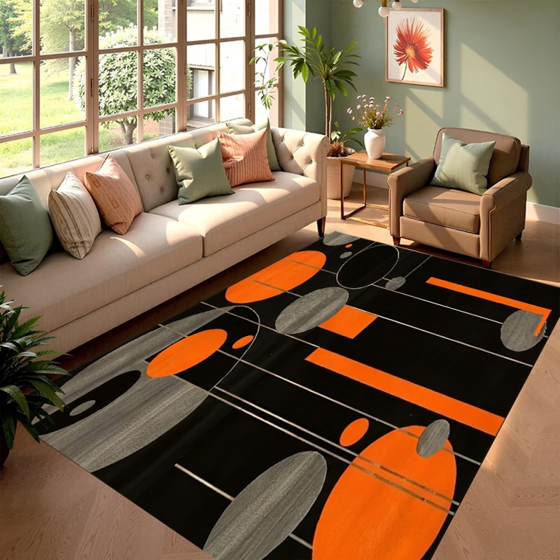 Esports Gaming Live - Gaming Room Black Orange Geometric Rug