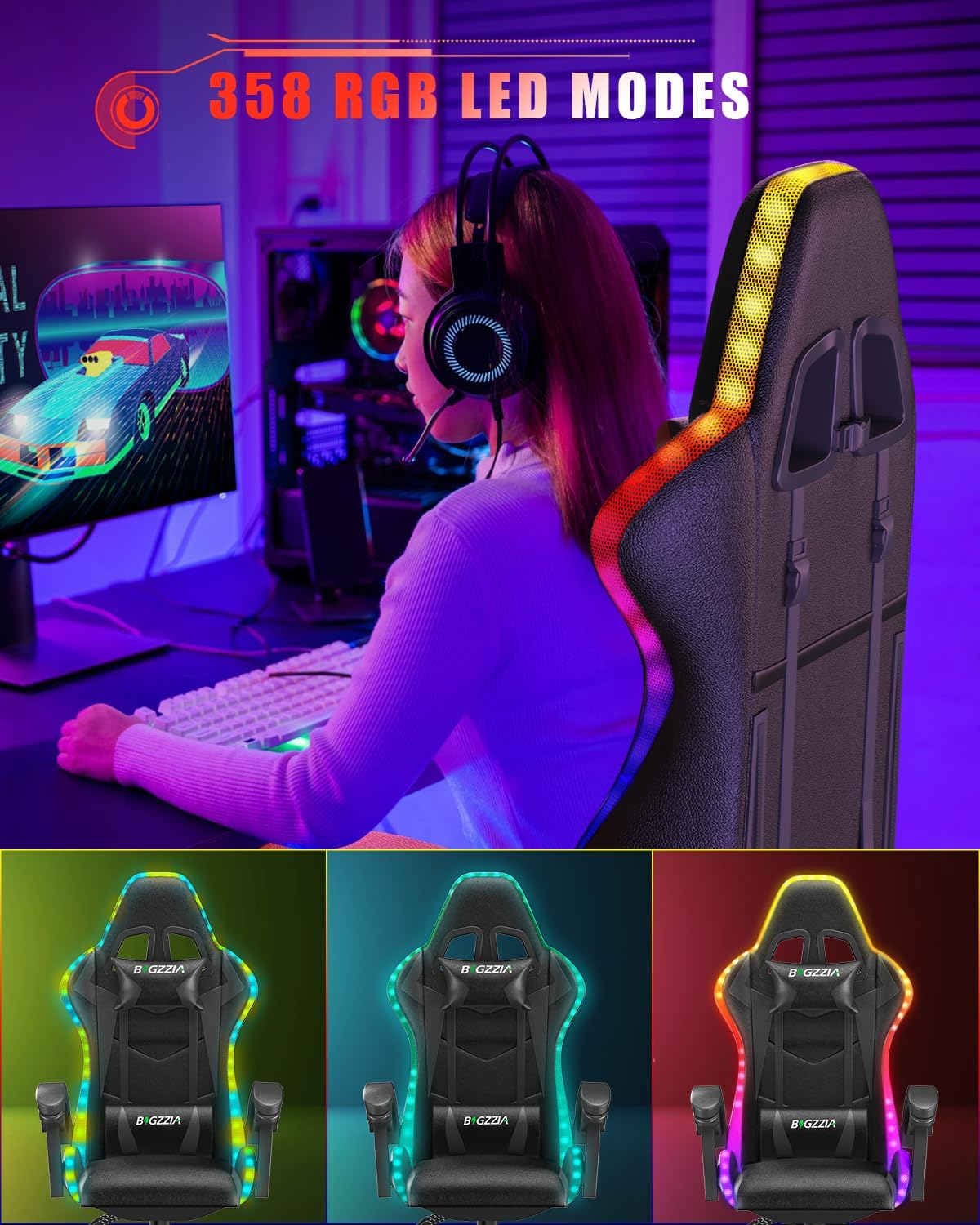 Gaming Chair with RGB LED Ligh - огляд і ціна Rgb Gaming Chair